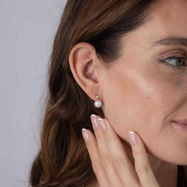 Freshwater Pearl & Diamond Drop Earrings in 18ct Yellow Gold by Maya Sienna
