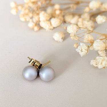 Grey Freshwater Stud Earrings in 18ct Yellow Gold by Maya Sienna