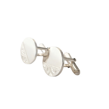 Engraved Round Sterling Silver Cufflinks