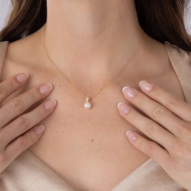 Akoya Pearl & Diamond Necklace in 18ct Yellow Gold by Maya Sienna