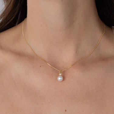 Freshwater Pearl & Diamond Necklace in 18ct Yellow Gold by Maya Sienna