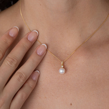 Freshwater Pearl & Diamond Necklace in 18ct Yellow Gold by Maya Sienna