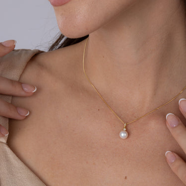 Freshwater Pearl & Diamond Necklace in 18ct Yellow Gold by Maya Sienna