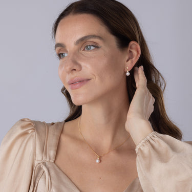 Freshwater Pearl & Diamond Necklace and Earring Set in 18ct Yellow Gold by Maya Sienna