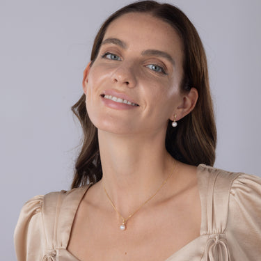 Freshwater Pearl & Diamond Necklace and Earring Set in 18ct Yellow Gold by Maya Sienna
