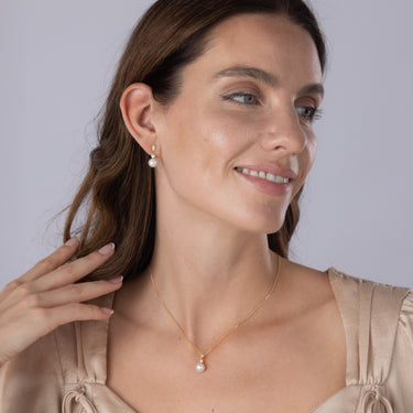 Freshwater Pearl & Diamond Necklace and Earring Set in 18ct Yellow Gold by Maya Sienna
