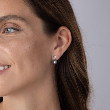 Tahitian Pearl & Diamond Drop Earrings in 18ct White Gold by Maya Sienna
