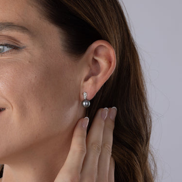 Tahitian Pearl & Diamond Drop Earrings in 18ct White Gold by Maya Sienna