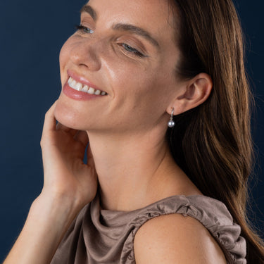 Tahitian Pearl Shepherds Crook Drop Earrings in 18ct White Gold by Maya Sienna