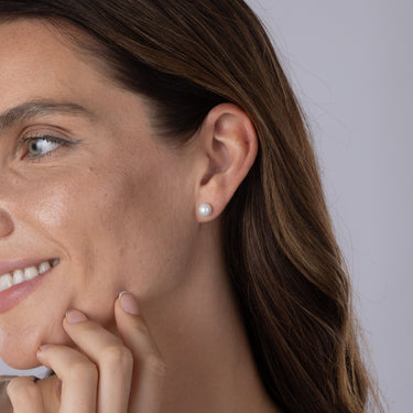 White Freshwater Pearl Stud Earrings in 9ct Yellow Gold by Maya Sienna