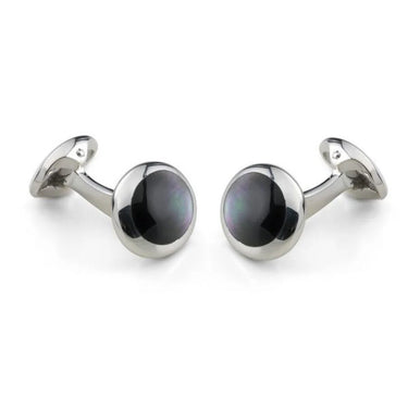 Deakin & Francis Sterling Silver Oval Cufflinks with Grey Mother of Peal Inlay