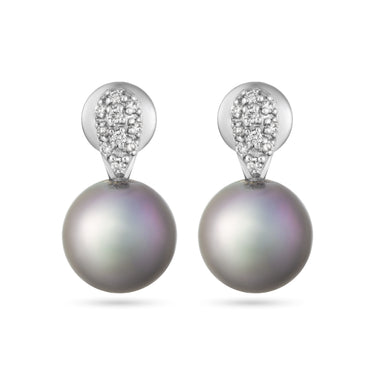 Tahitian Pearl & Diamond Drop Earrings in 18ct White Gold