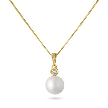 Freshwater Pearl & Diamond Necklace in 18ct Yellow Gold