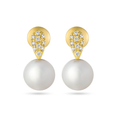 Akoya Pearl & Diamond Drop Earrings in 18ct Yellow Gold