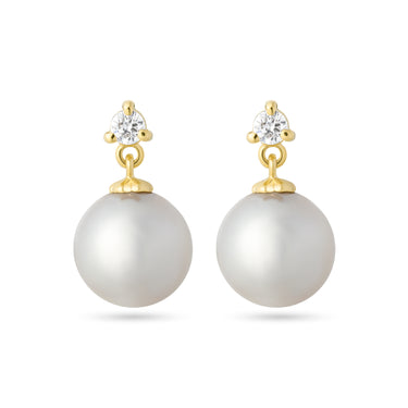Freshwater Pearl & Diamond Drop Earrings in 18ct Yellow Gold