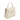 Beige handbag with a gold clasp on a white background
