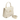 Beige handbag with gold accents on a white background
