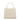 Beige handbag with gold accents on a white background