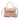 Pink handbag with gold accents on a white background