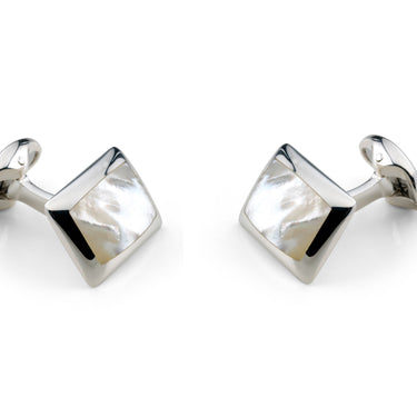 Deakin and Francis Sterling Silver Oblong Cufflinks with White Mother of Peal Inlay