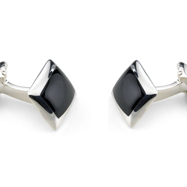 Deakin & Francis Sterling Silver Oblong Cufflinks with Onyx Inlay