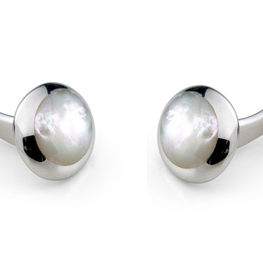 Deakin and Francis Sterling Silver Oval Cufflinks with White Mother or Pearl Inlay