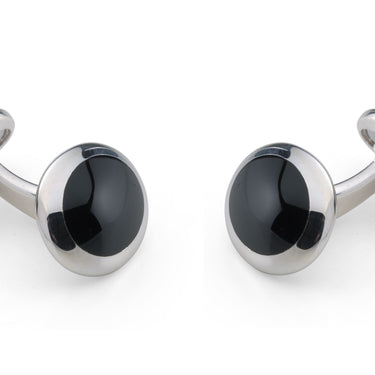 Deakin & Francis Sterling Silver Oval Cufflinks with Hand Cut Onyx Inlay