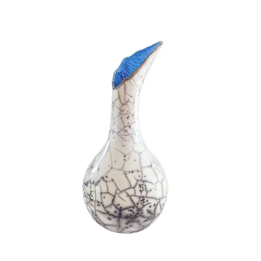 Limited Edition Fluted Raku Vase in Light Blue by Catherine Lucktaylor
