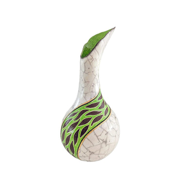 One-of-a-Kind Fluted Raku Vase by Catherine Lucktaylor – Green Band with 24ct Gold Leaf