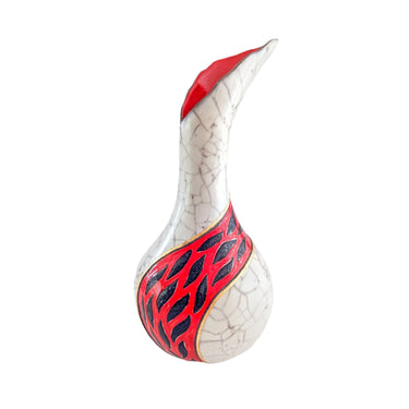 One-of-a-Kind Fluted Raku Vase by Catherine Lucktaylor – Red Band with 24ct Gold Leaf