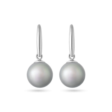 Tahitian Pearl Shepherds Crook Drop Earrings in 18ct White Gold by Maya Sienna