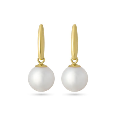 Akoya Pearl Shepherds Crook Drop Earrings in 18ct Yellow Gold by Maya Sienna