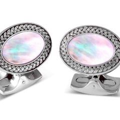 Deakin and Francis Rhodium Plated Oval Cufflinks with Mother of Pearl Centre