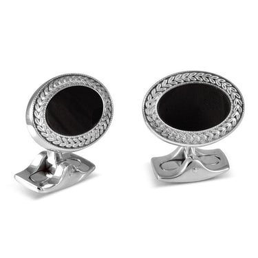 Deakin and Francis Rhodium Plated Oval Cufflinks with Onyx Centre
